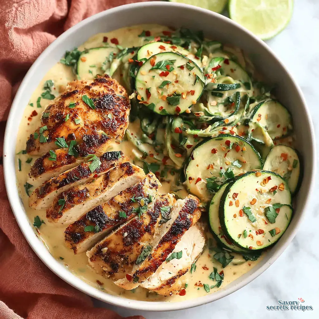 low carb chicken zucchini bowl meal prep close up