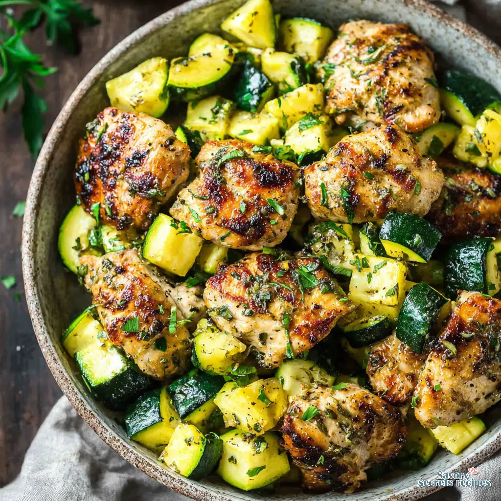 low carb chicken zucchini bowl toddler friendly close up