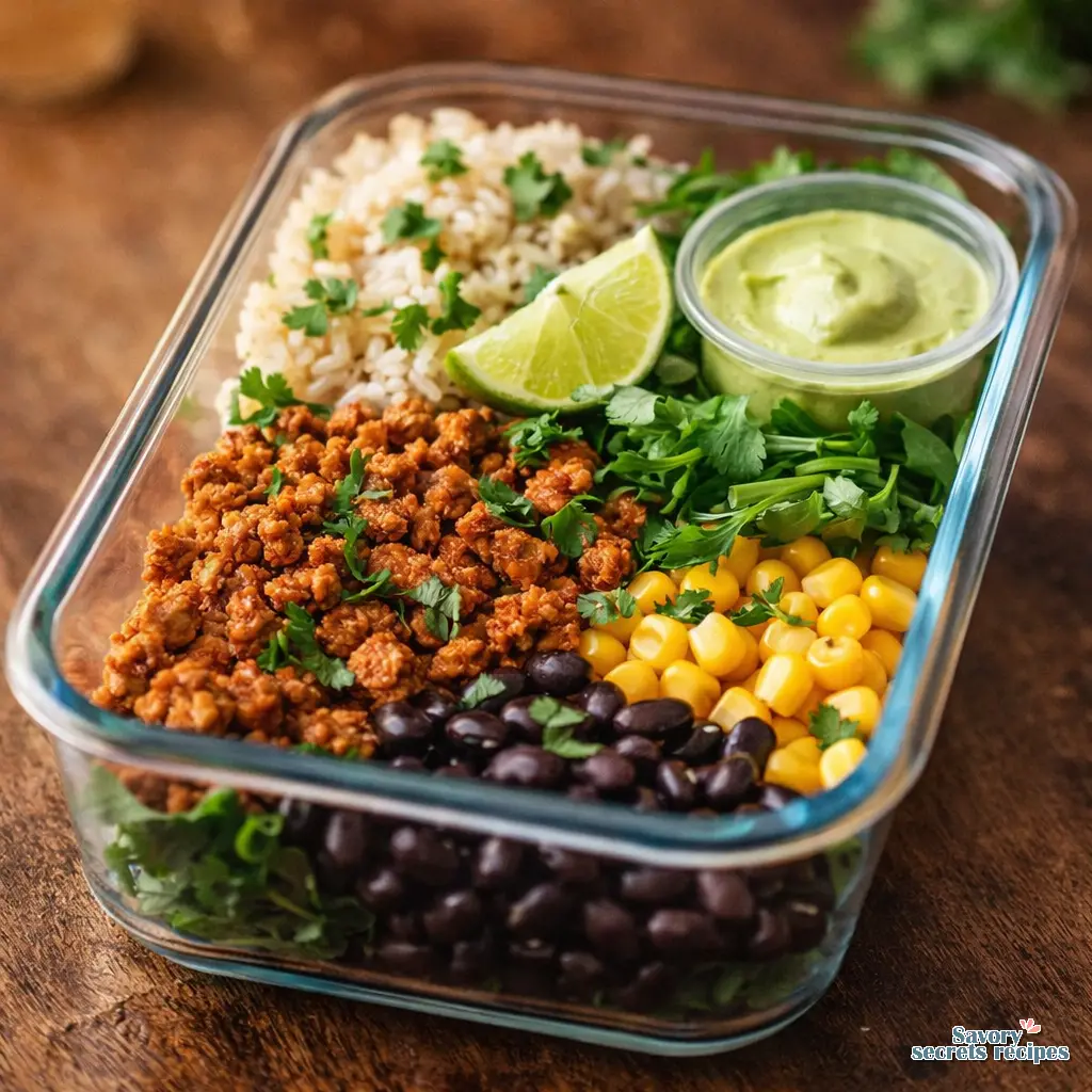 meal prep turkey taco bowls and rice final presentation