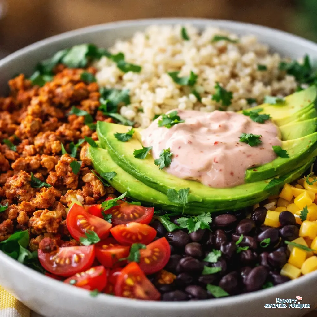 meal prep turkey taco bowls and rice close up