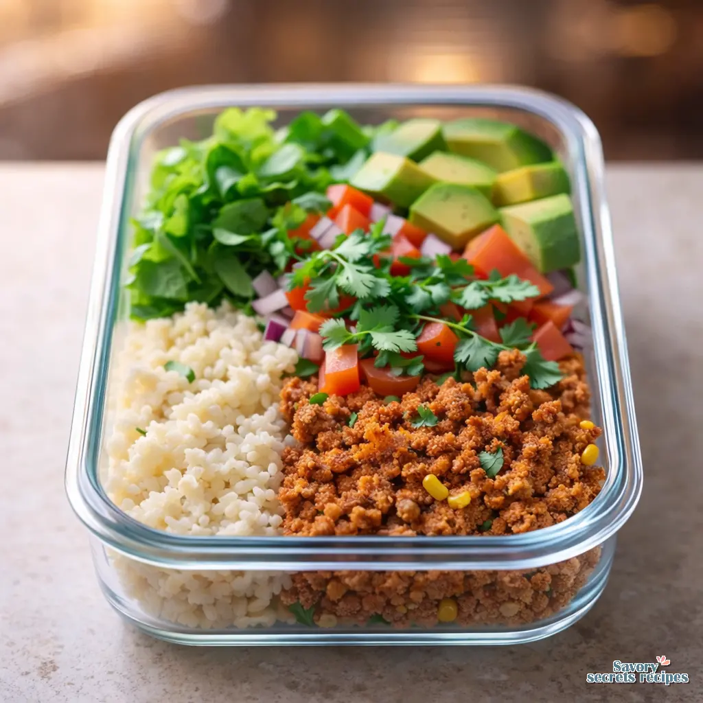 meal prep turkey taco bowls keto close up