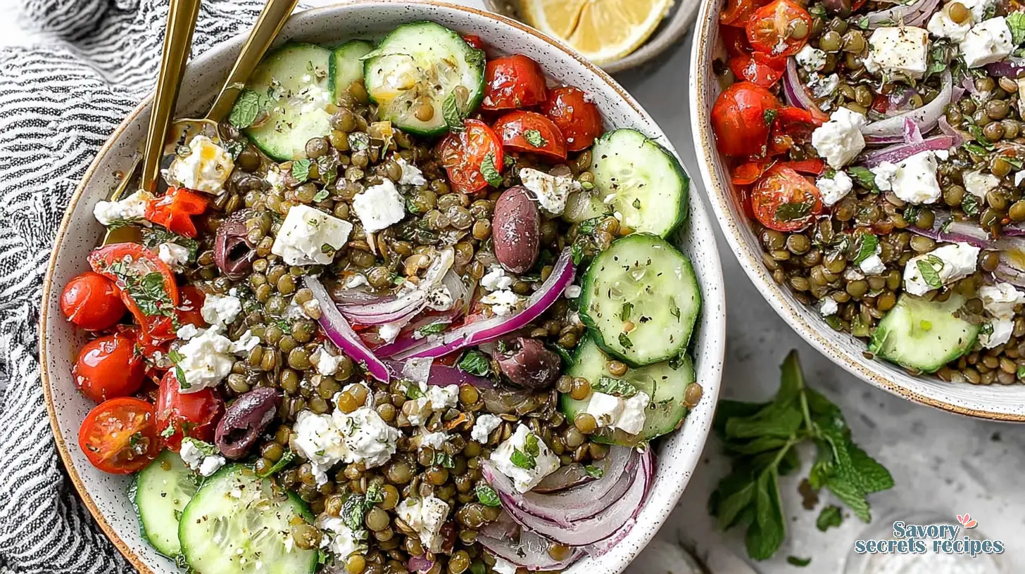 Mediterranean Lentil Bowl final presentation in a sunny kitchen