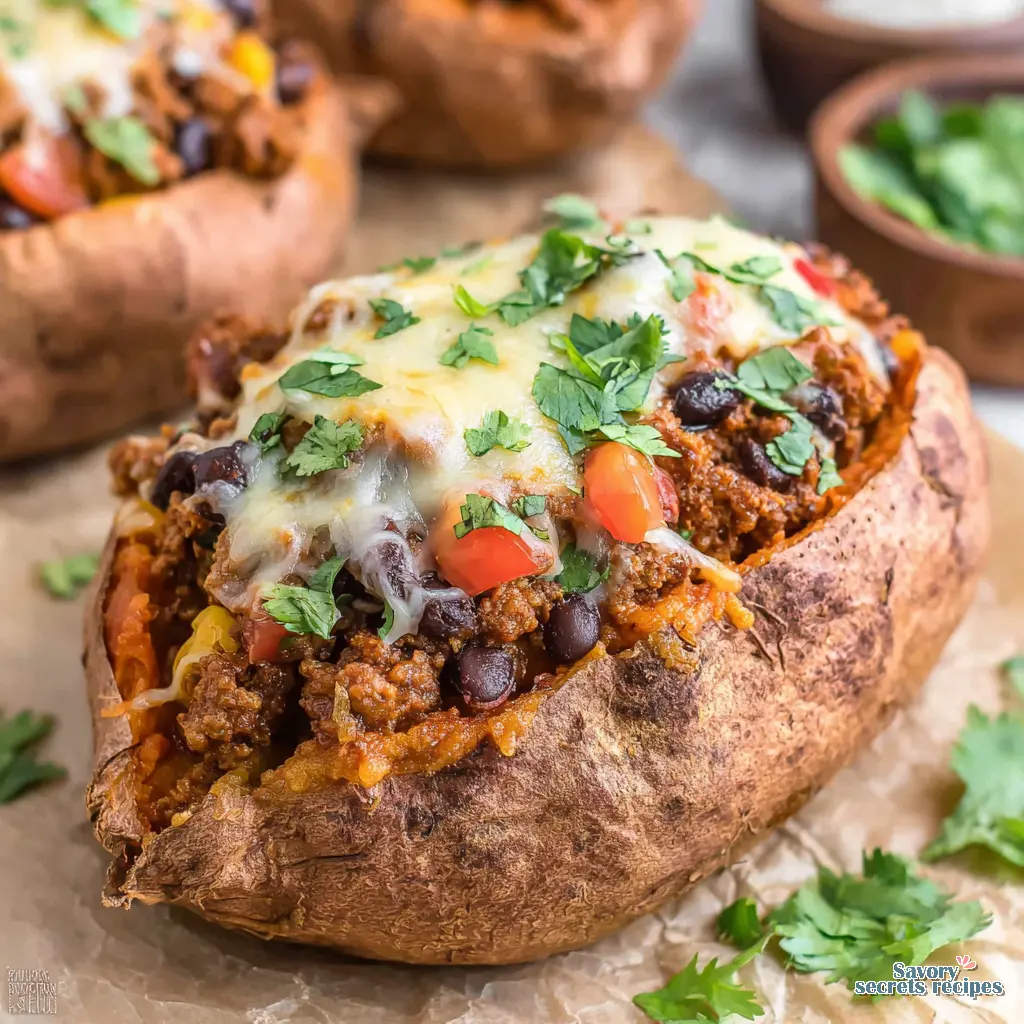 mexican chicken stuffed sweet potatoes air fryer close up