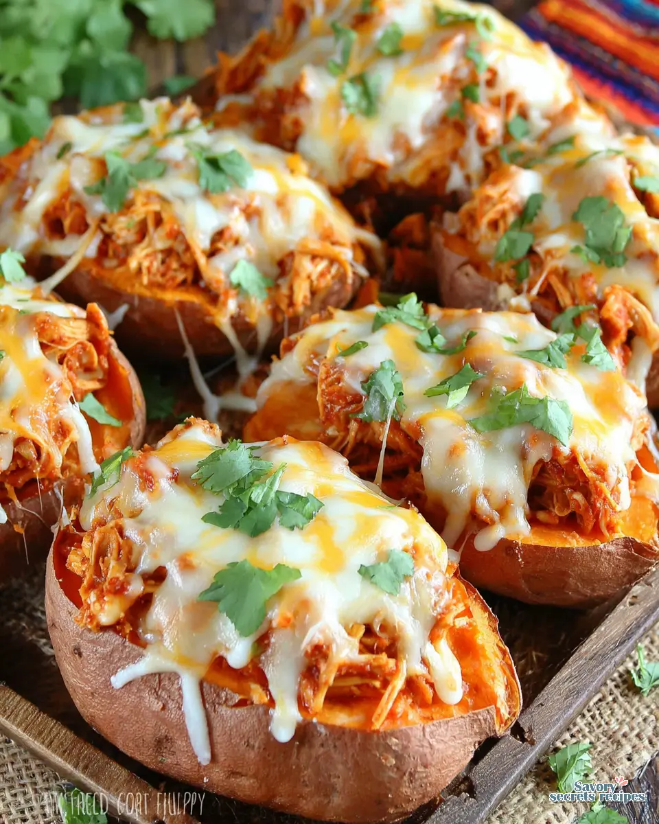 mexican chicken stuffed sweet potatoes casserole close up