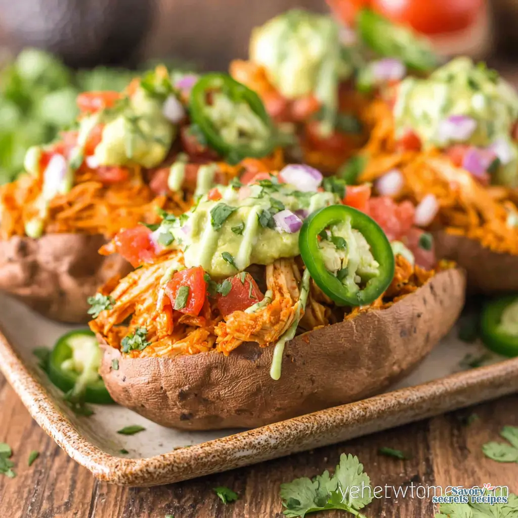 mexican chicken stuffed sweet potatoes healthy final presentation on a table