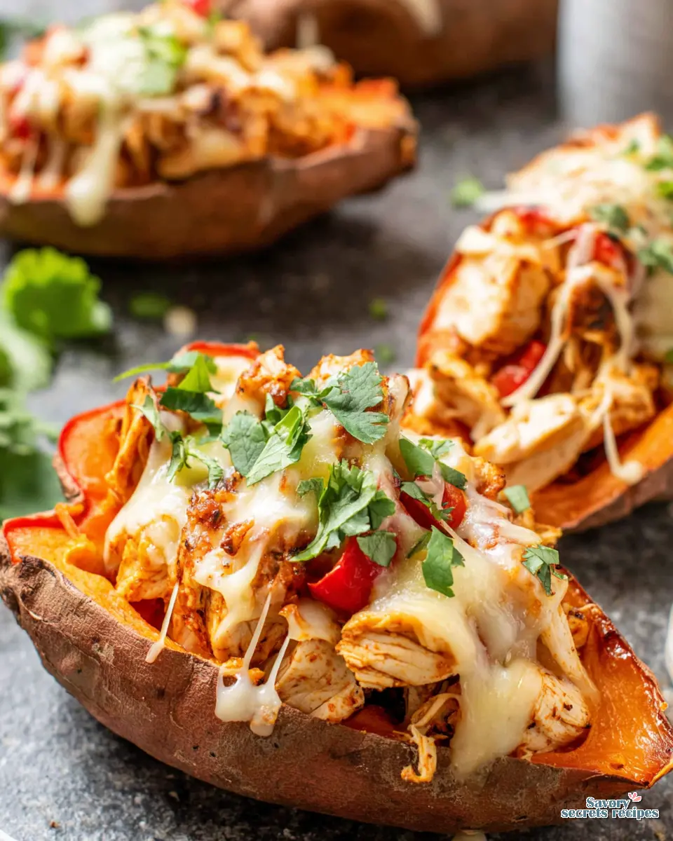 mexican chicken stuffed sweet potatoes peppers close up