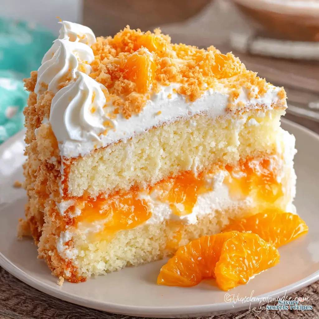 Orange Creamsicle Cake close up showing layers and frosting