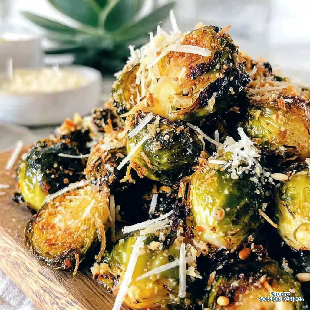 parmesan roasted brussel sprouts air fryer close up