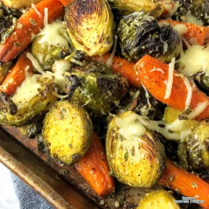 parmesan roasted brussel sprouts and carrots 158145778