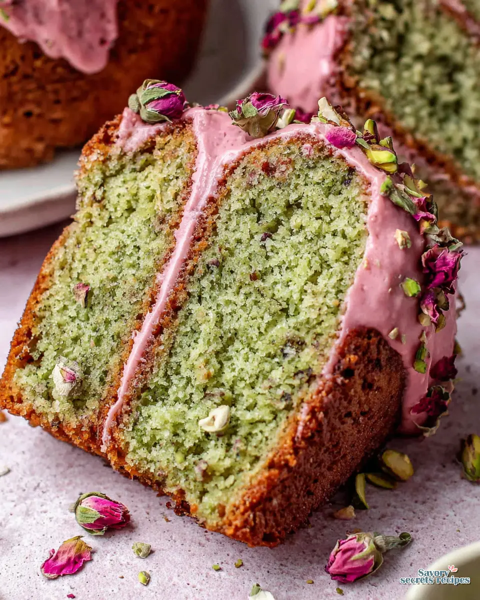 Pistachio Rose Cake close up