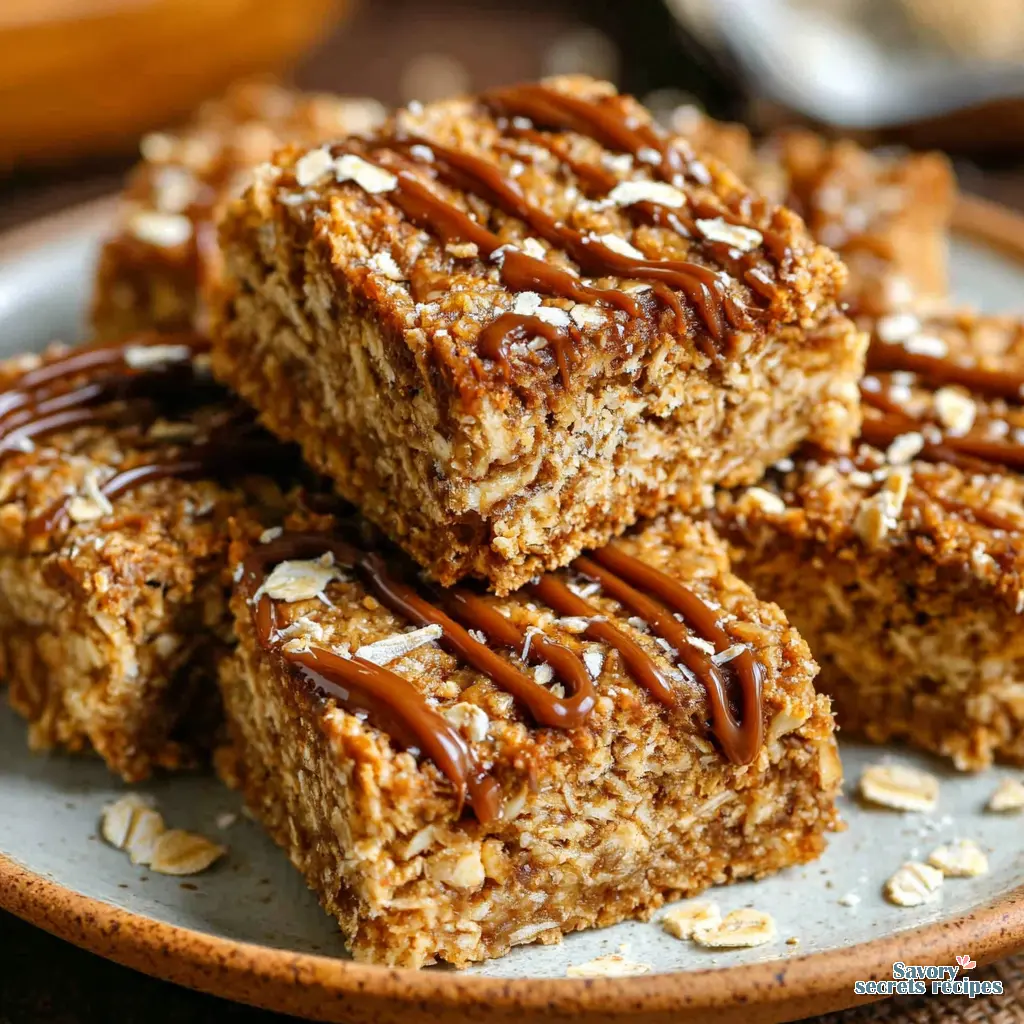 Stack of Protein Banana Oat Bars on a plate