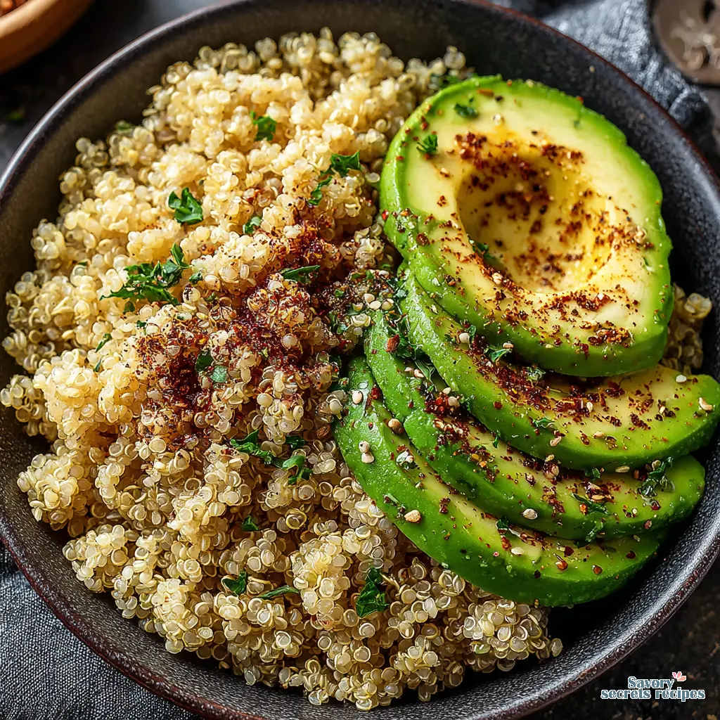 Close up of cooking quinoa and seasoned chicken in a pan