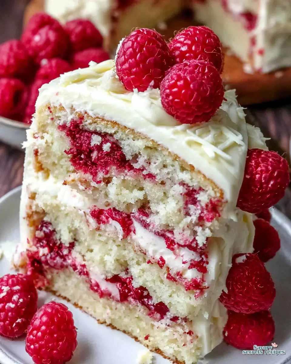 Raspberry White Chocolate Cake close up