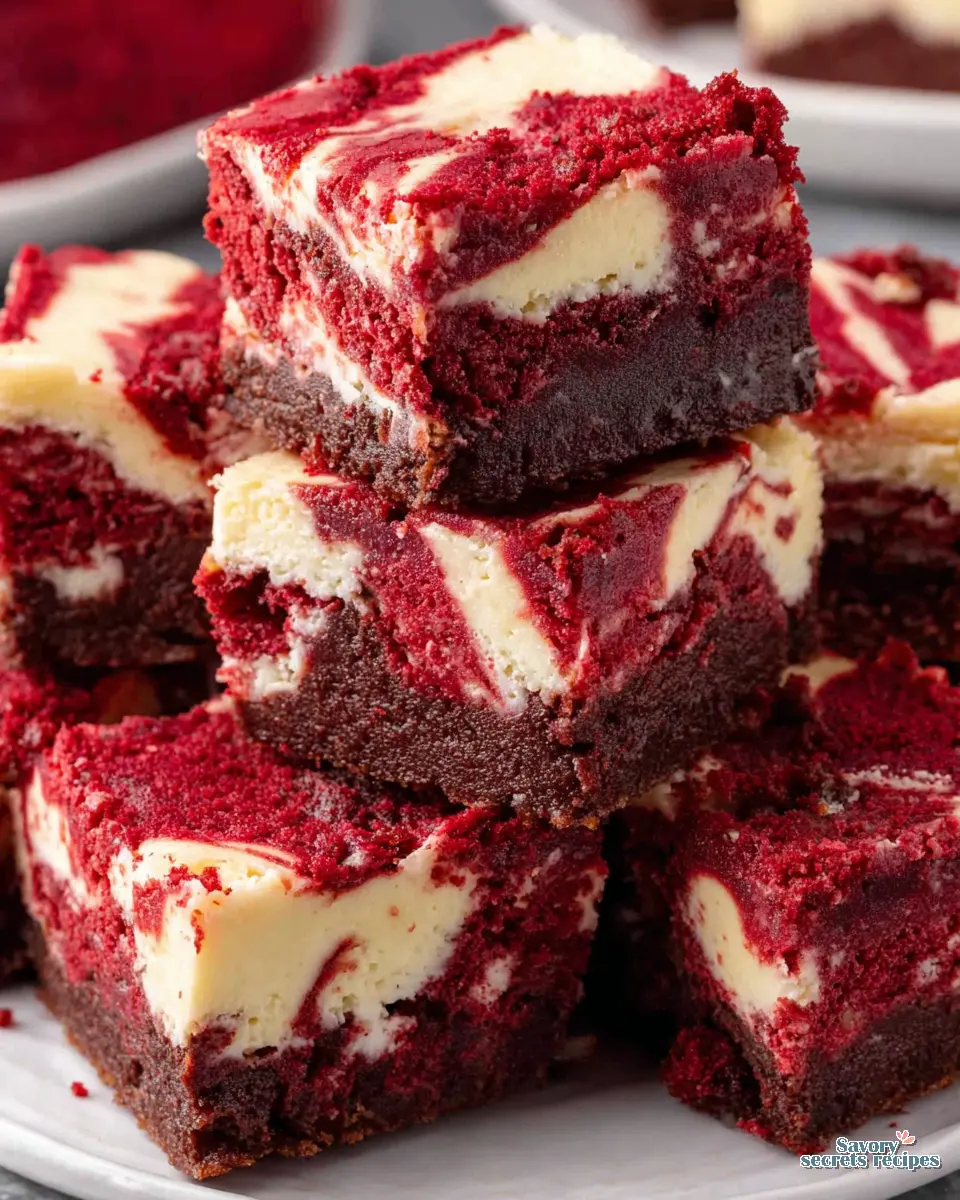 red velvet cheesecake cake bars close up
