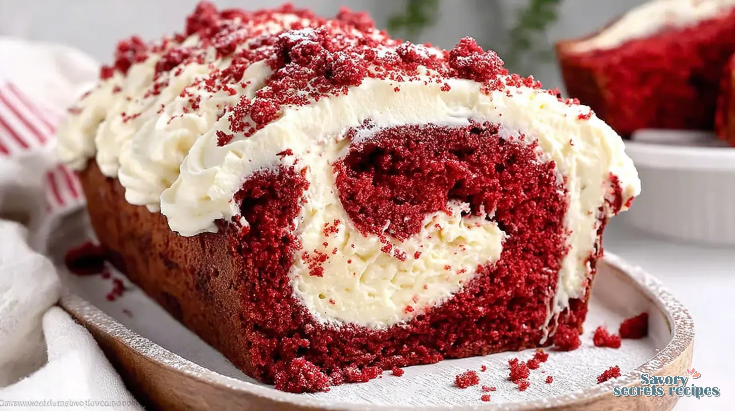 red velvet cheesecake loaf cake final presentation