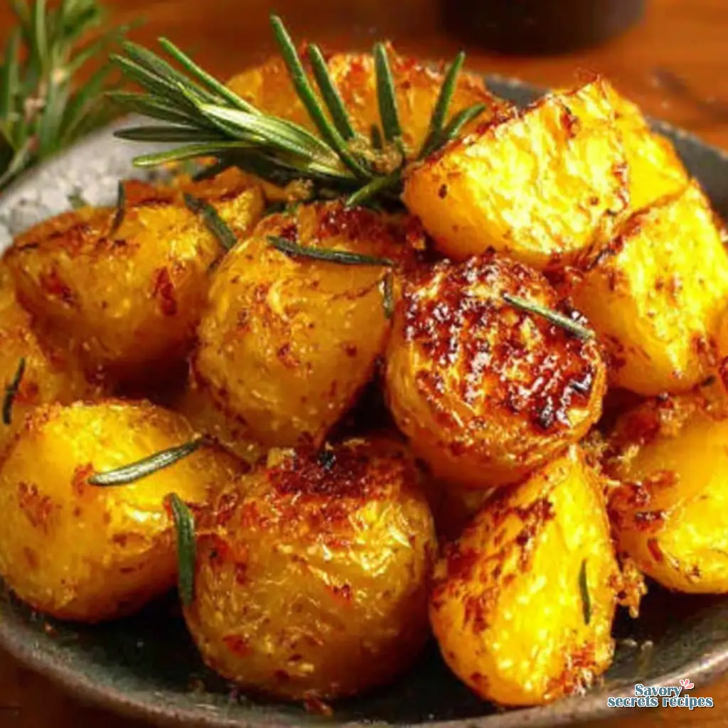 roasted garlic potatoes close up
