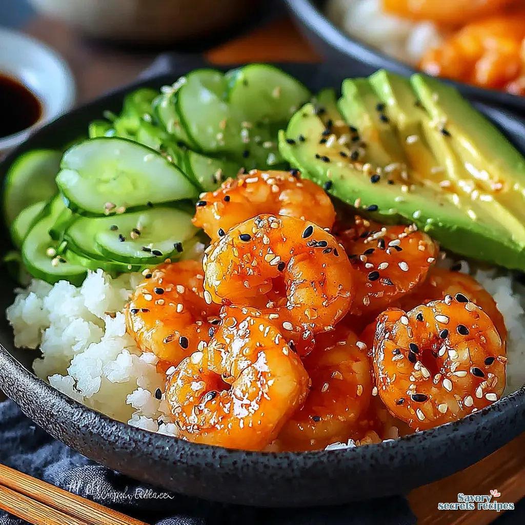 perfectly cooked shrimp in sushi bowl
