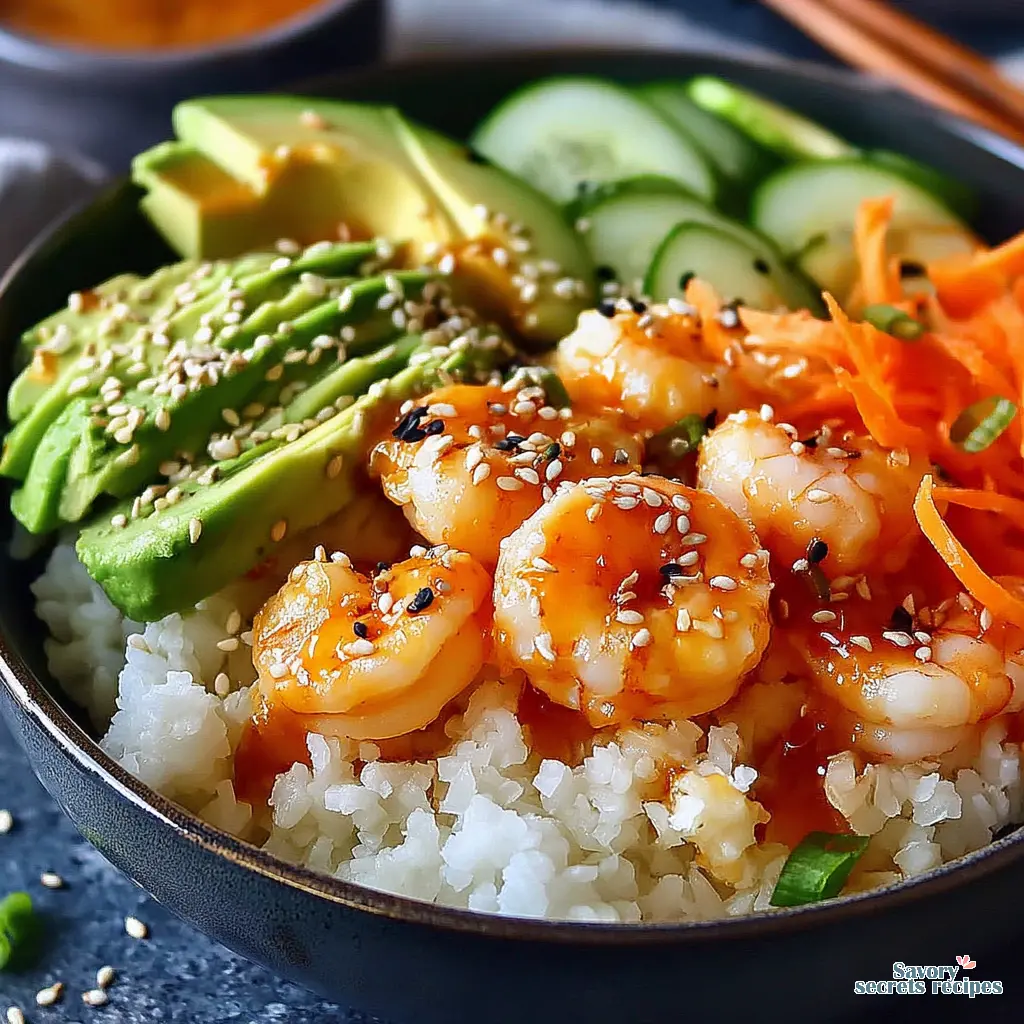 shrimp sushi bowl with cauliflower rice 917755981