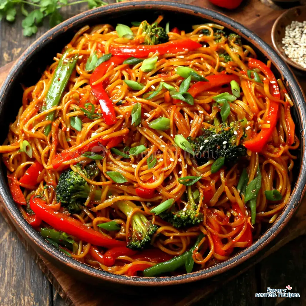 Spicy Garlic Noodle Stir Fry served in a bowl with chopsticks