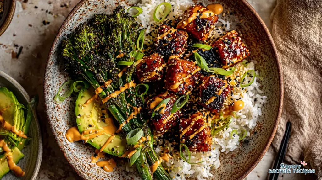 spicy honey garlic salmon bowl 633003576