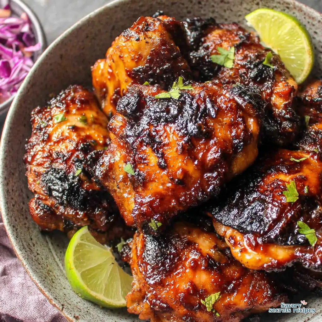 Close up of marinating chicken thighs in honey lime sauce