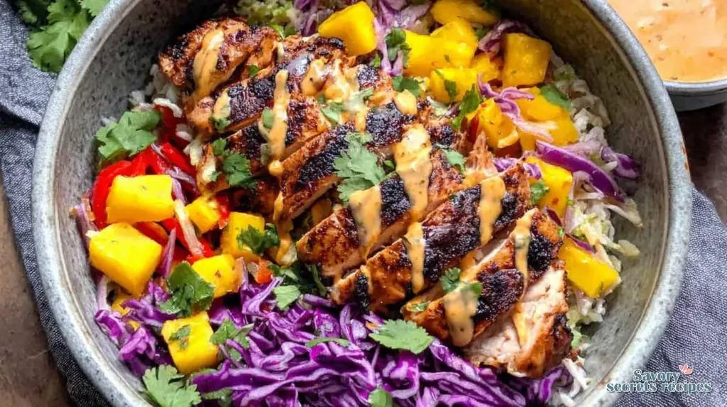 spicy honey lime chicken bowls 352041969