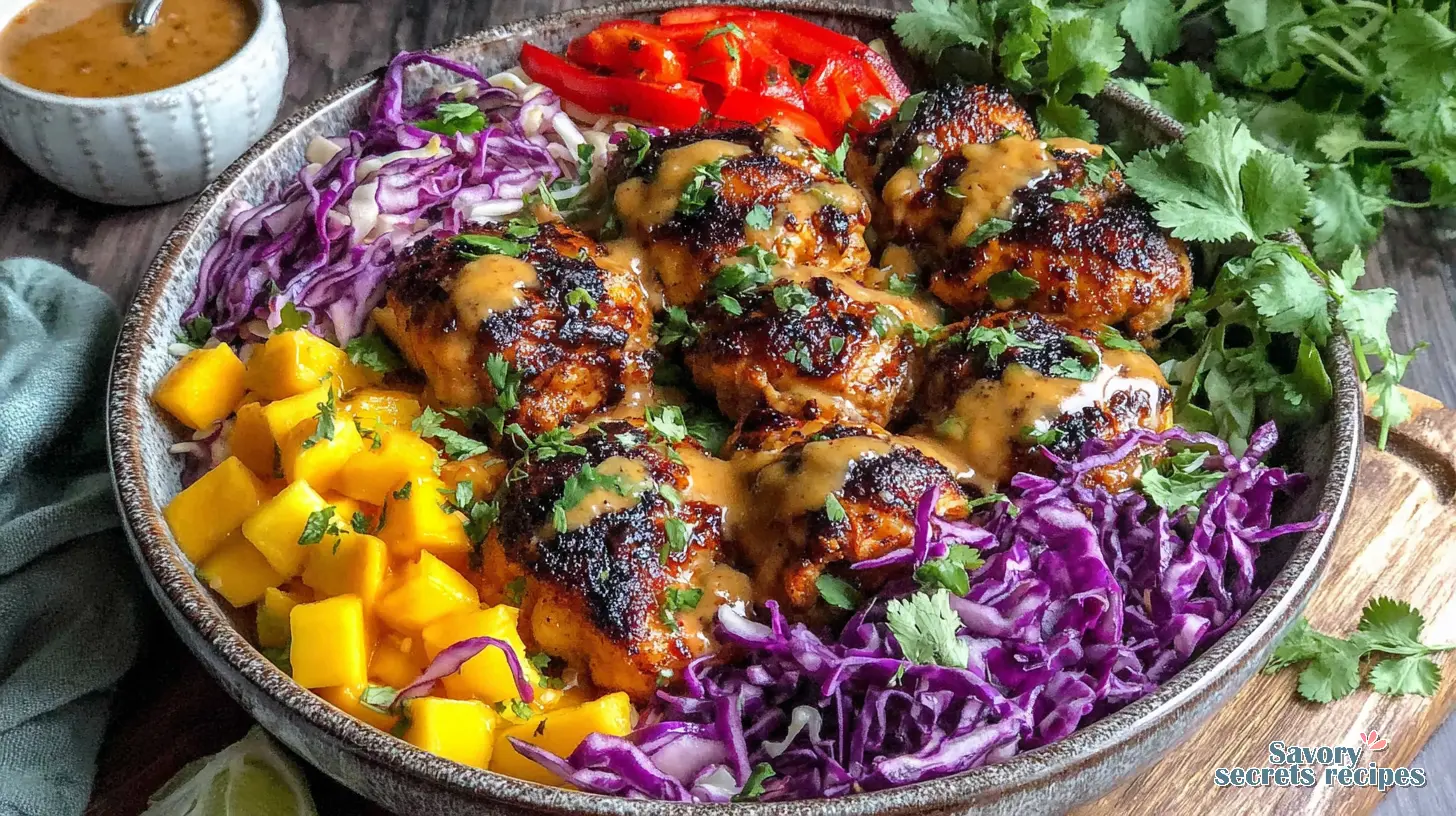 Spicy Honey Lime Chicken Bowls fully assembled