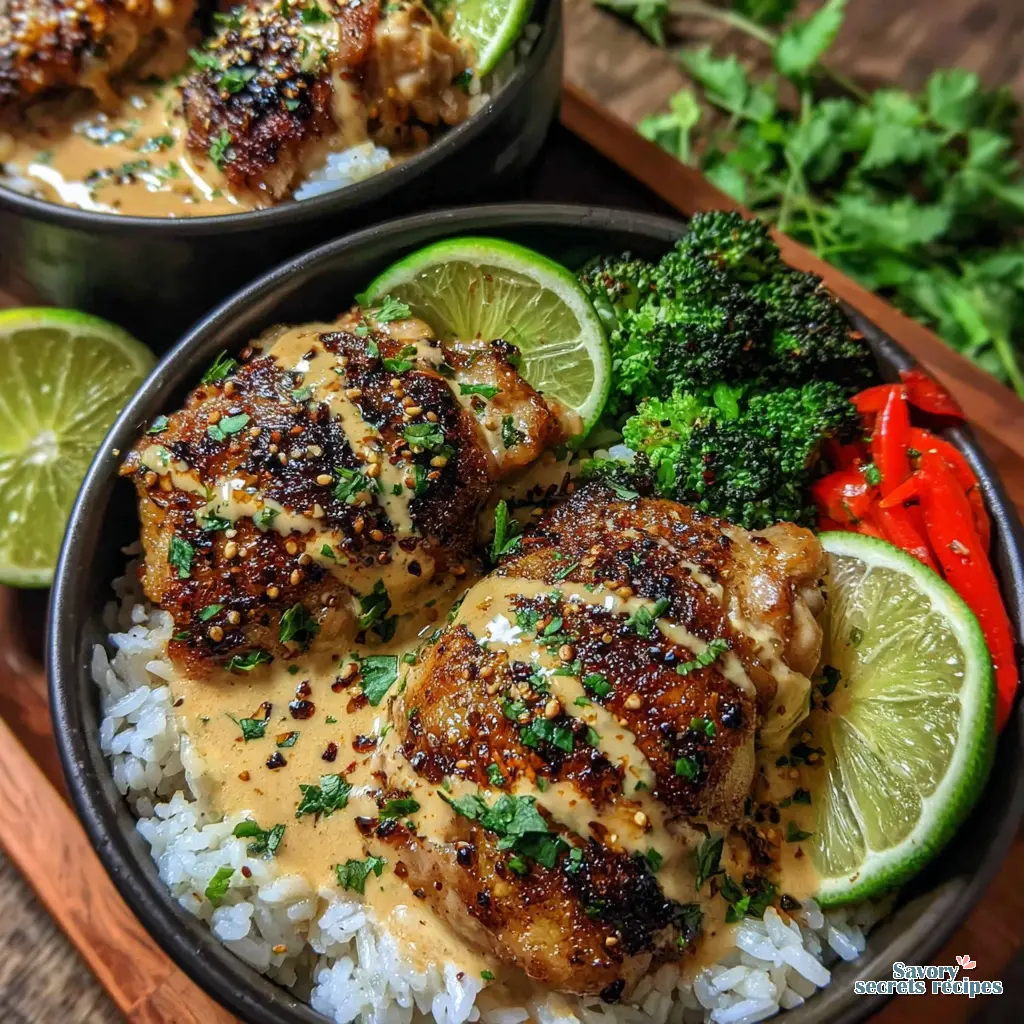 spicy honey lime chicken bowls creamy close up