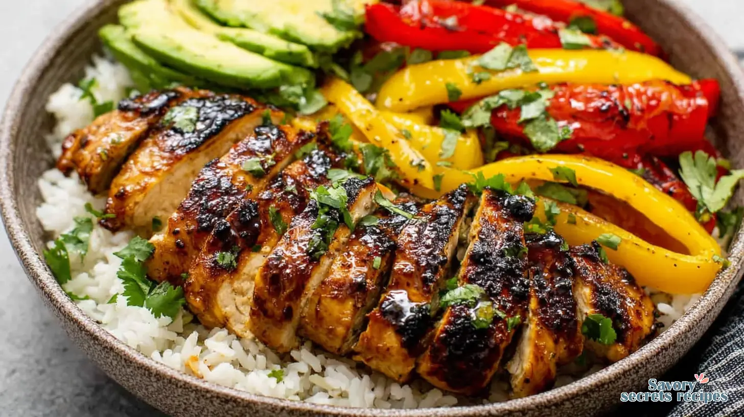 spicy honey lime chicken bowls meal prep 170646778