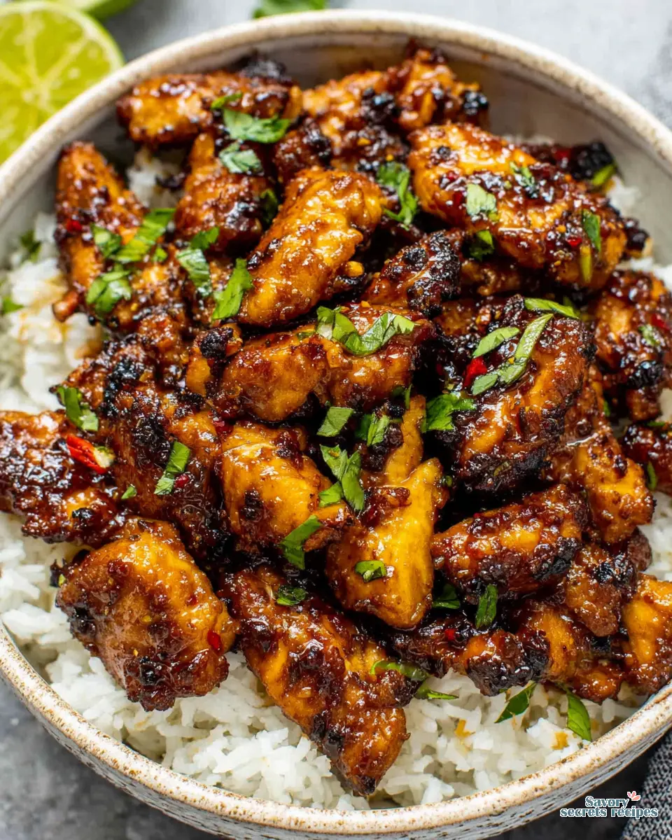 spicy honey lime chicken bowls meal prep close up