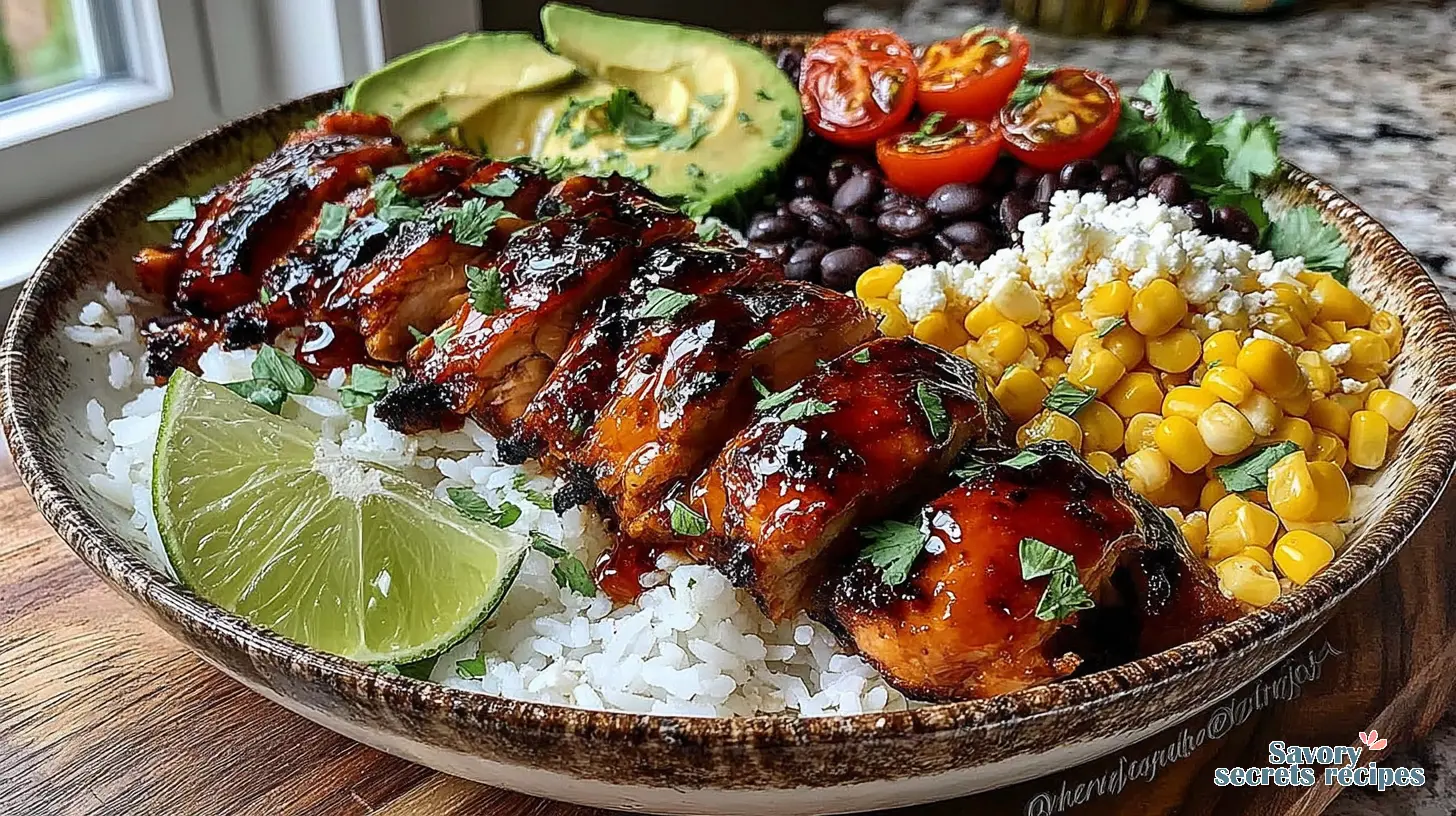 spicy honey lime chicken bowls recipe final presentation