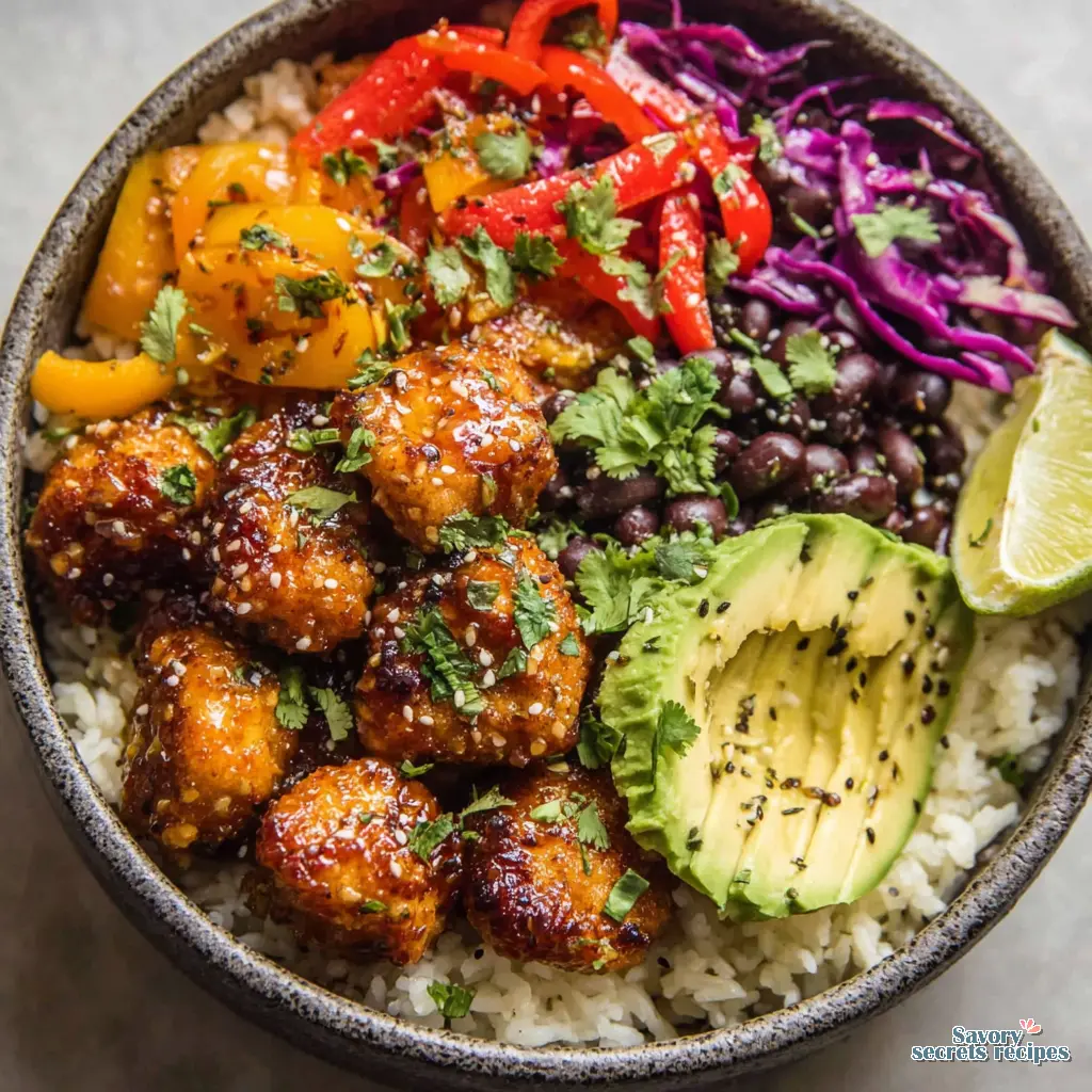 spicy honey lime chicken bowls vegan 302926684