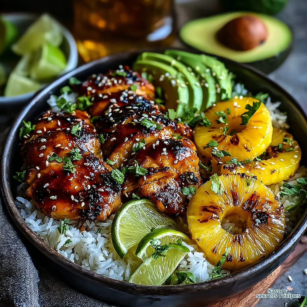 spicy honey lime chicken bowls with garlic final presentation