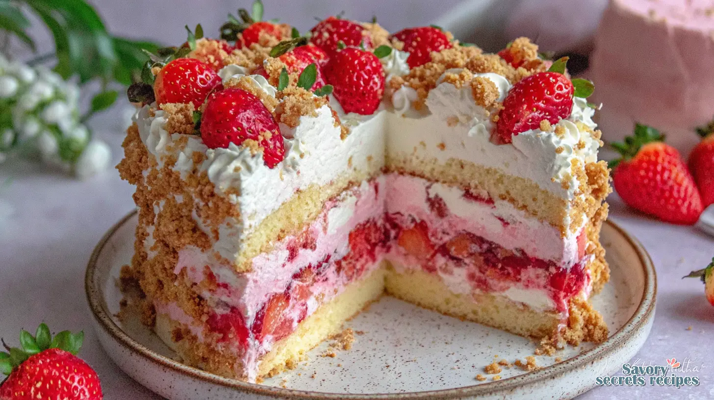 Strawberry Cheesecake Cake final presentation
