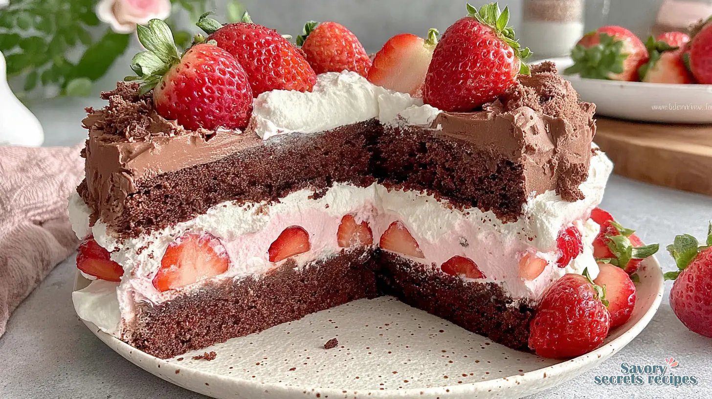 Strawberry Chocolate Layer Cake final presentation