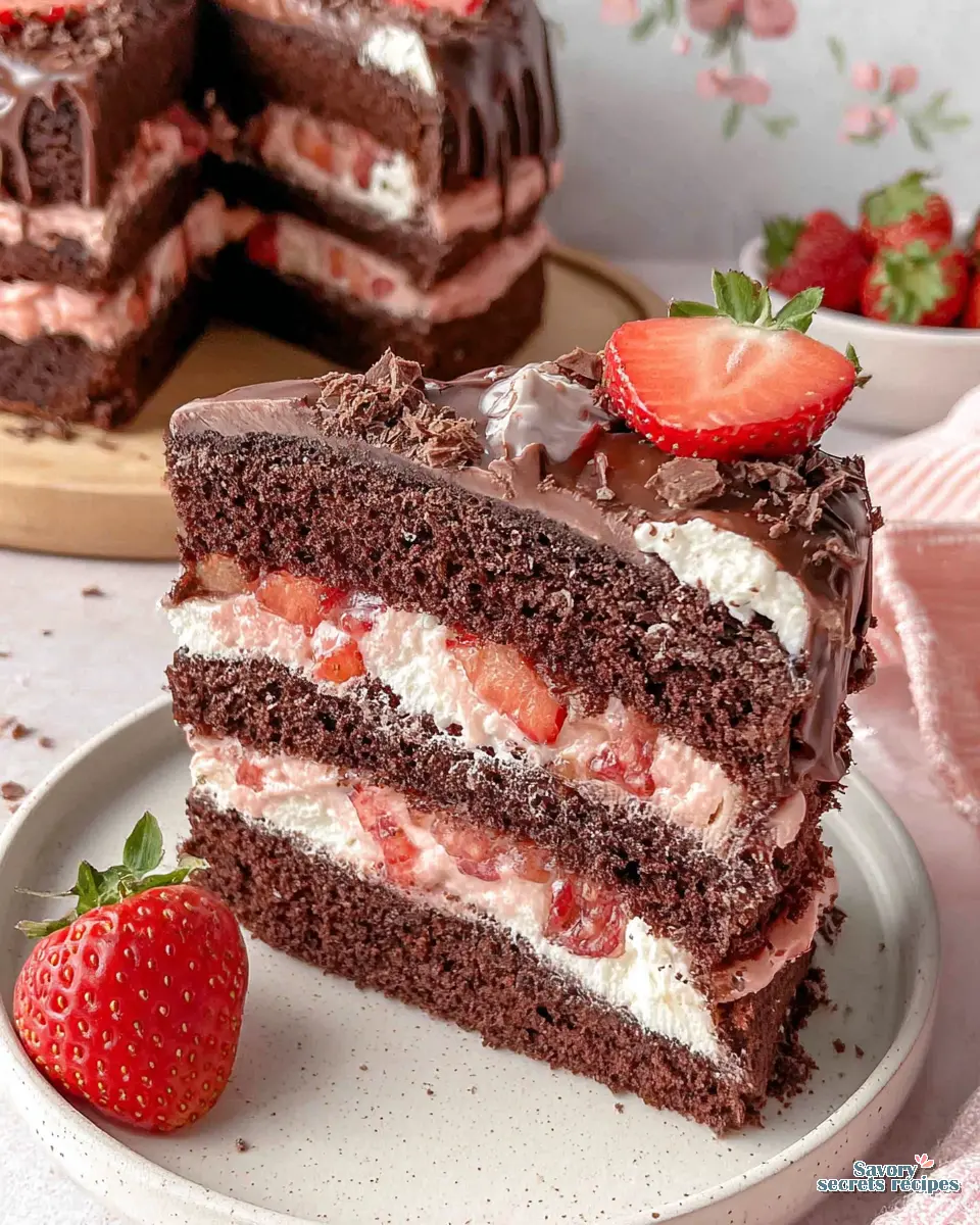 Strawberry Chocolate Layer Cake close up