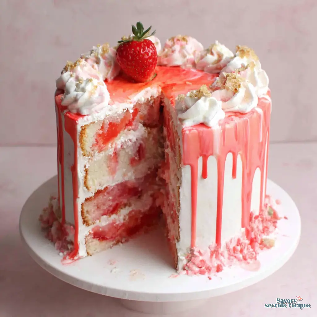 strawberry vanilla drip cake 489024708