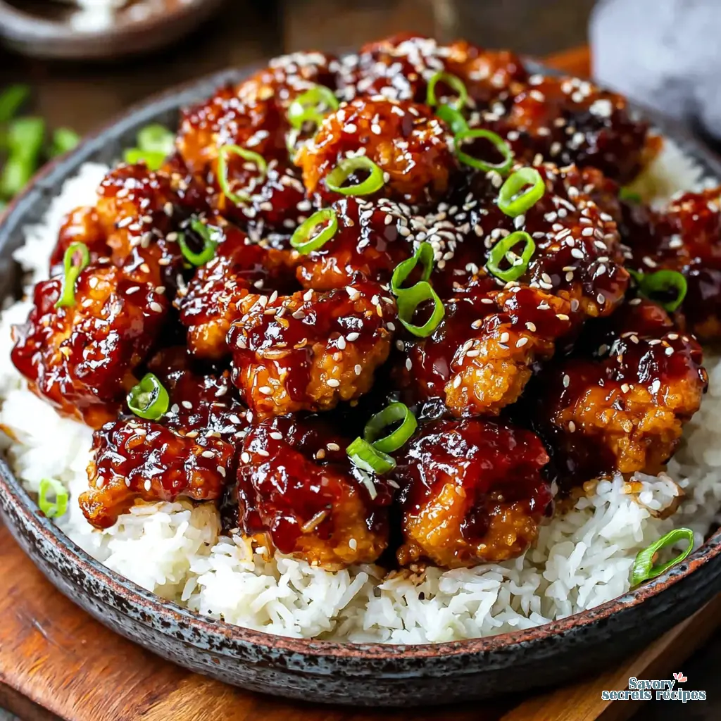 Sweet Chili Chicken Rice served in a bowl with green onion garnish