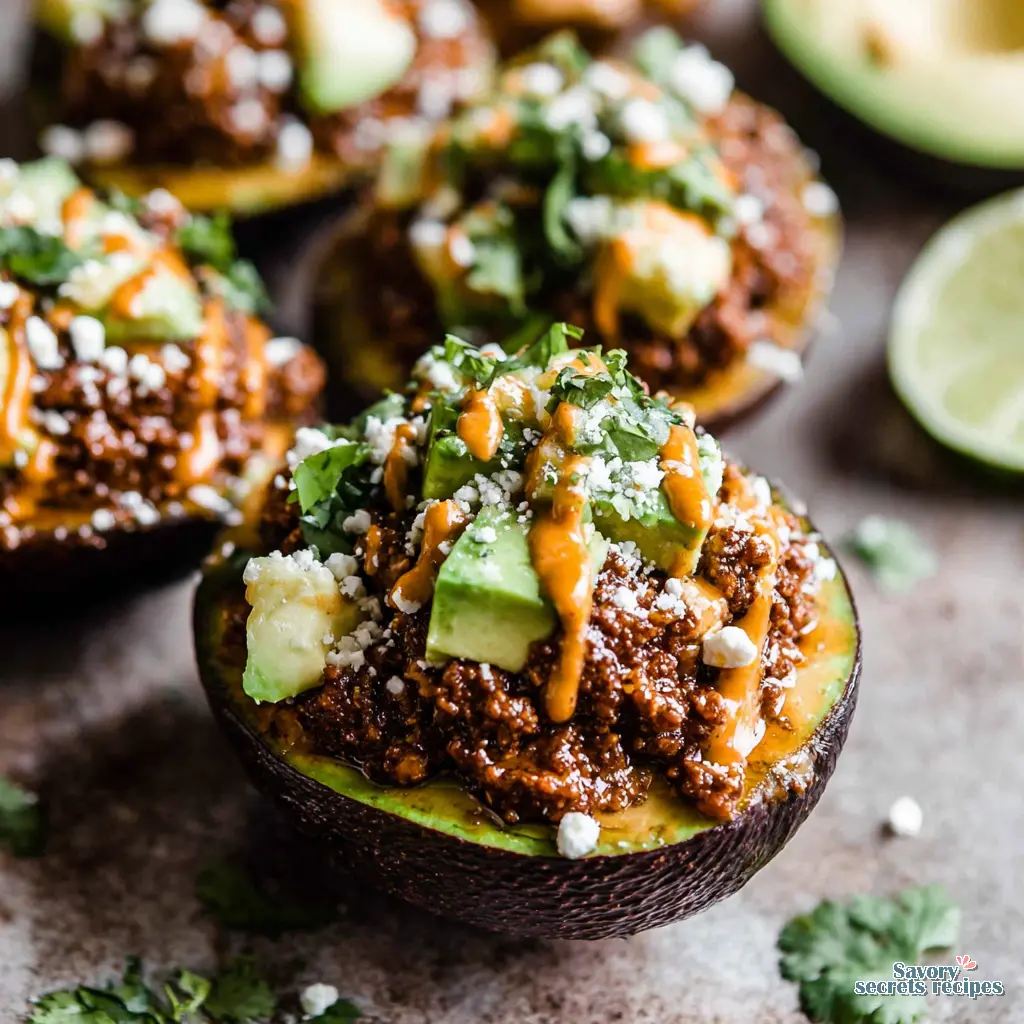 taco stuffed avocados with chipotle cream 971617696