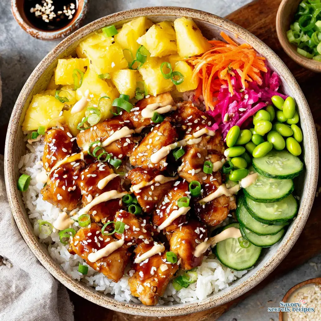 Teriyaki Chicken Pineapple Bowl final presentation