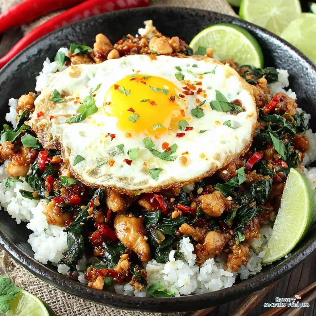 Thai Basil Chicken (Low-Carb with Cauliflower Rice) final presentation