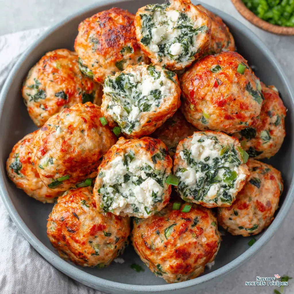 Turkey Spinach Feta Meatballs close up