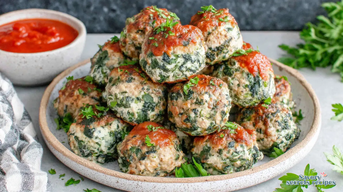 Turkey Spinach Feta Meatballs final presentation