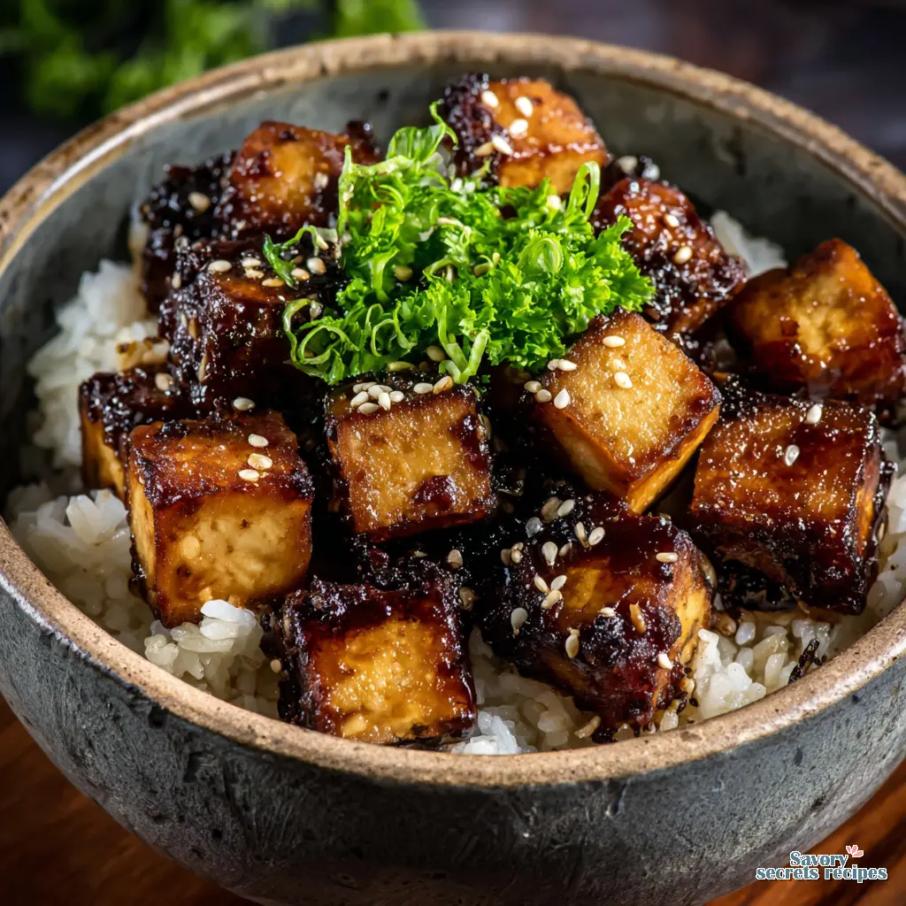 vegetarian honey garlic tofu rice bowl final presentation