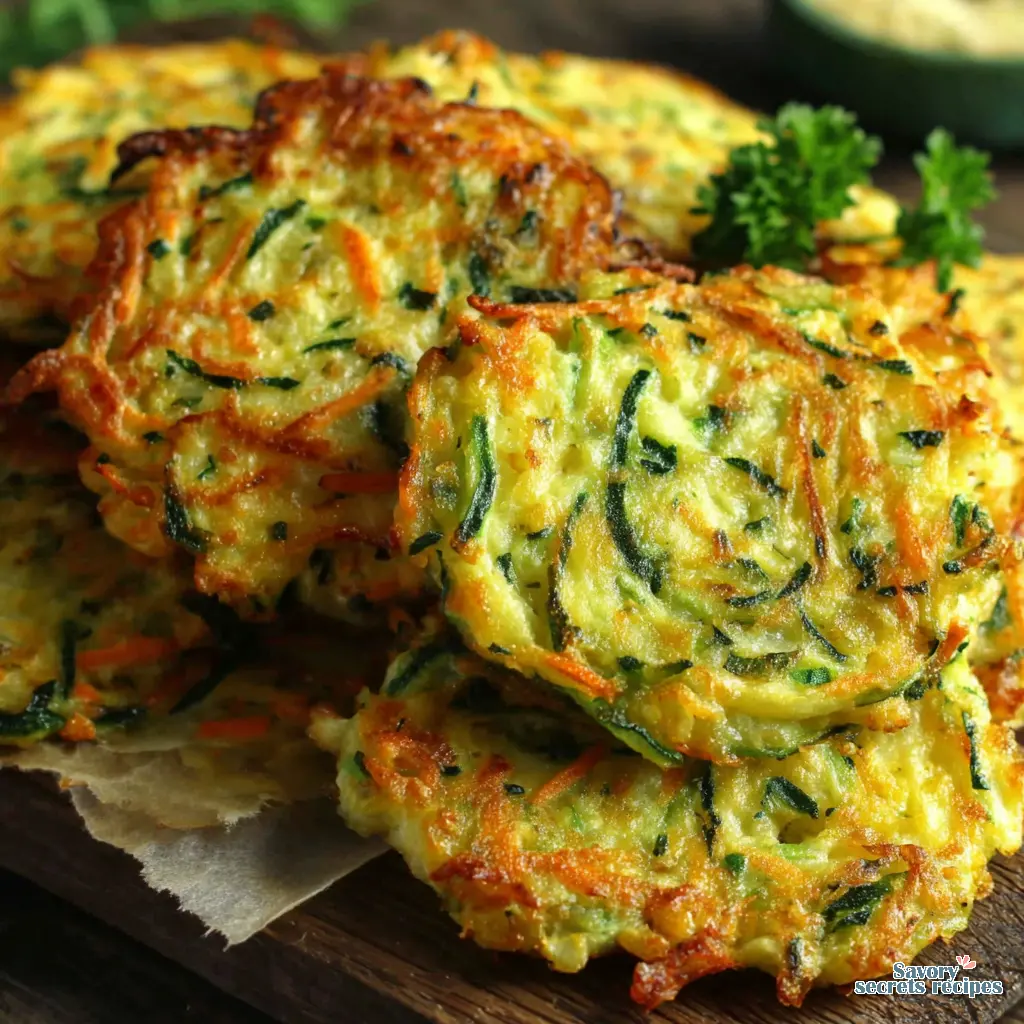Close-up of grated zucchini and carrot being squeezed in a clean kitchen towel over a bowl, showing water being released.