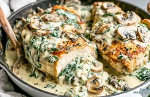 creamy garlic mushroom chicken florentine 953827790