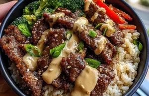 honey garlic beef rice bowl 747777672